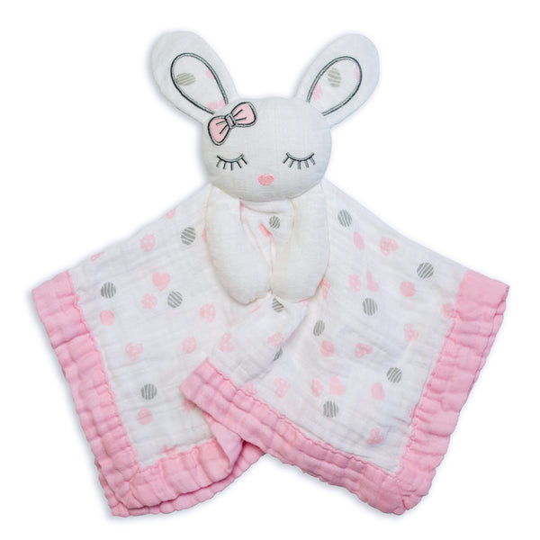 Lulujo Baby Muslin Lovie Blankie Toy - Pink Bunny