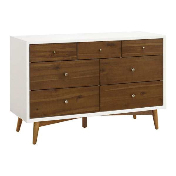 Babyletto Palma 7-Drawer Double Dresser - White and Natural Walnut