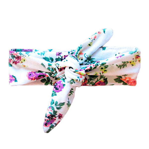 Baby Wisp Top Knot Headband - White Floral Print