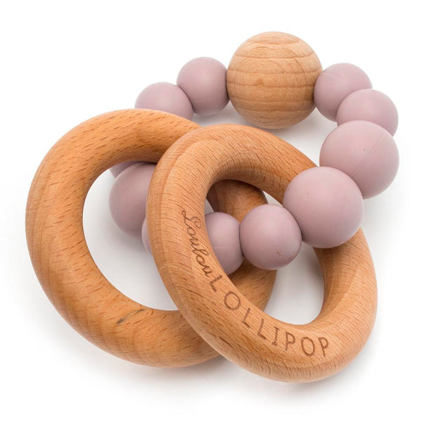 Loulou Lollipop Silicone and Beech Wood Bubble Teether - Dusty Mauve