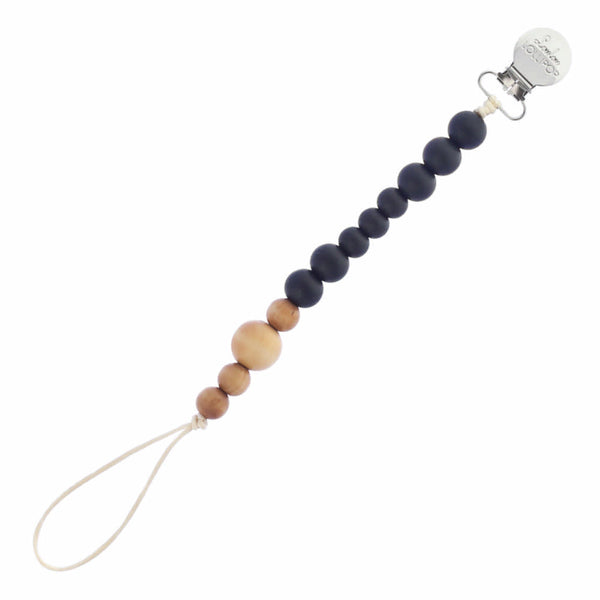 Loulou Lollipop Silicone and Maple Wood Colour Block Pacifier Clip - Midnight Black