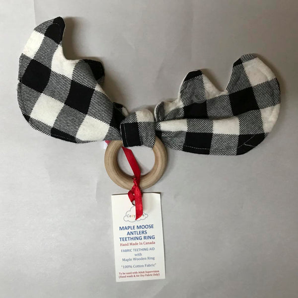 Cosy Care Maple Moose Antlers Teething Ring - Black & White Checkered