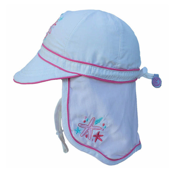 Calikids Legionnaire Girls Flap Hat (UV 50+) - White Starfish (XS)