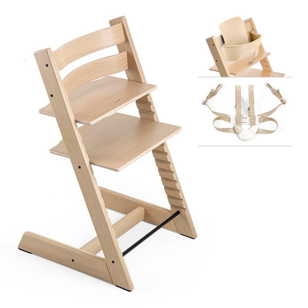 Tripp Trapp Oak High Chair with Baby Set - White Natural Oak