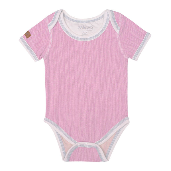 Juddlies Organic Cotton Cottage Short Sleeve Bodysuit - Sunset Pink (0-3 Months, 8-12 lbs)