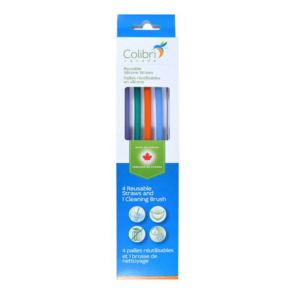 Colibri Reusable Silicone Straws 4-Pack with Cleaning Brush