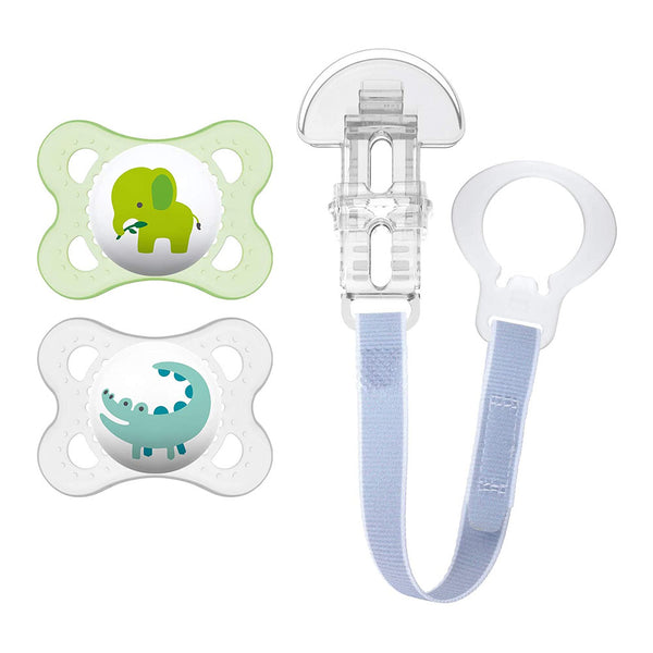 MAM Animal Collection 2-Pack Pacifiers With Clip - Unisex (0-6 Months)