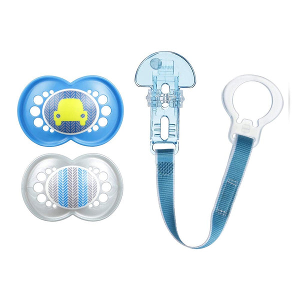 MAM Trend Collection 2-Pack Pacifiers With Clip - Boy (6+ Months) (Discontinued)