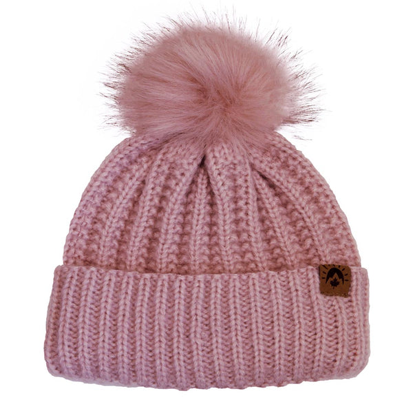 Calikids Knit Faux Fur Pom Pom Hat - Pink (9-24 Months)