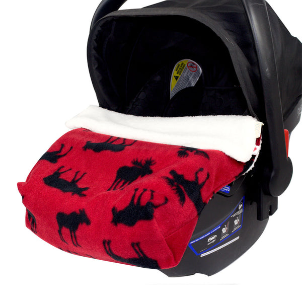 CosyCare Fleece and Sherpa CosyToes Car Seat Blanket - Moose Red