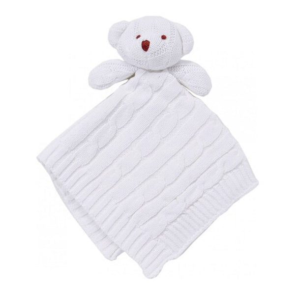 Baby Mode Signature Bear Knit Security Blanket - White
