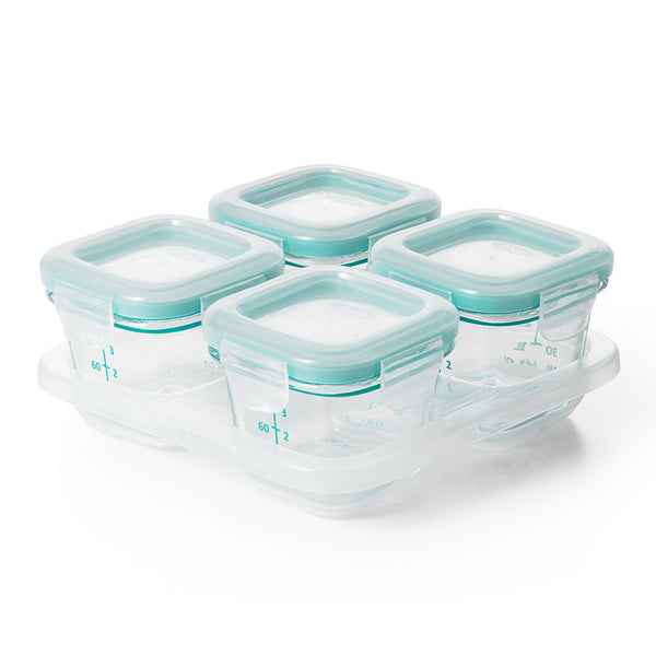 OXO Tot Glass Baby Block 4-Pack Freezer Storage Container 4oz - Teal