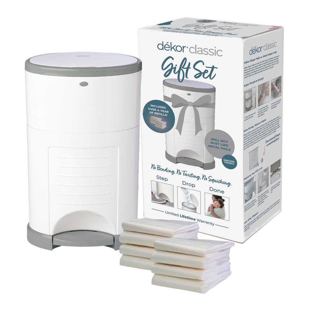 Dekor Classic Diaper Pail Gift Set White Free Shipping Over 99 DearBorn Baby