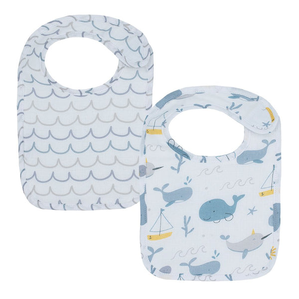 Living Textiles 2-Pack Cotton Muslin Bibs - Whale of a Time