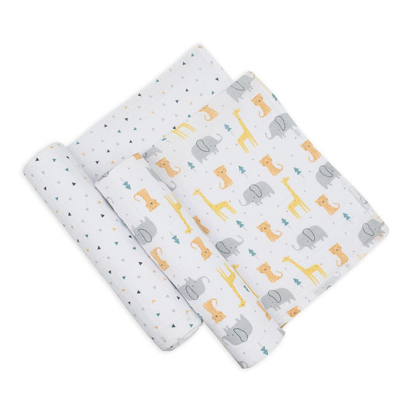 Living Textiles 2-Pack Cotton Muslin Swaddles - Animal Parade