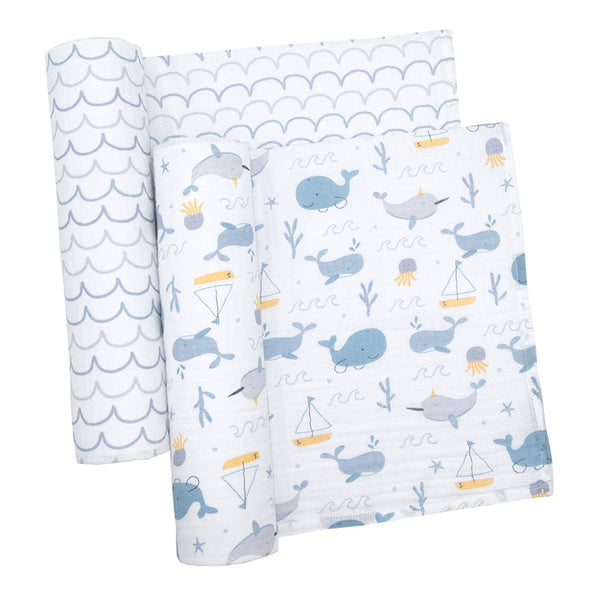 Living Textiles 2-Pack Cotton Muslin Swaddles - Whale of a Time