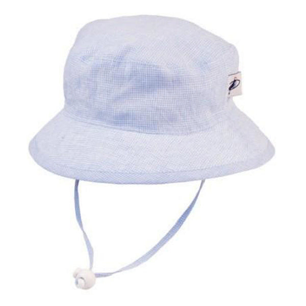 Puffin Gear Linen Camp Hat - Sky Blue Check (Small, 2-5 Years)