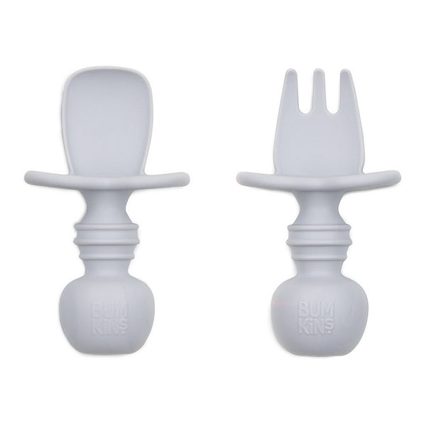 Bumkins Silicone Chewtensils Spoon and Fork Set - Grey