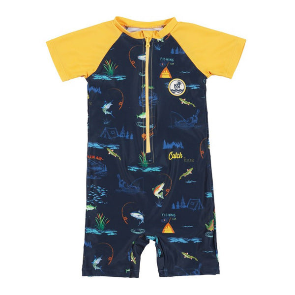 Nano One-Piece Rashguard Boys Short-Sleeve Swimsuit - Naples Blue (9-12 Months)