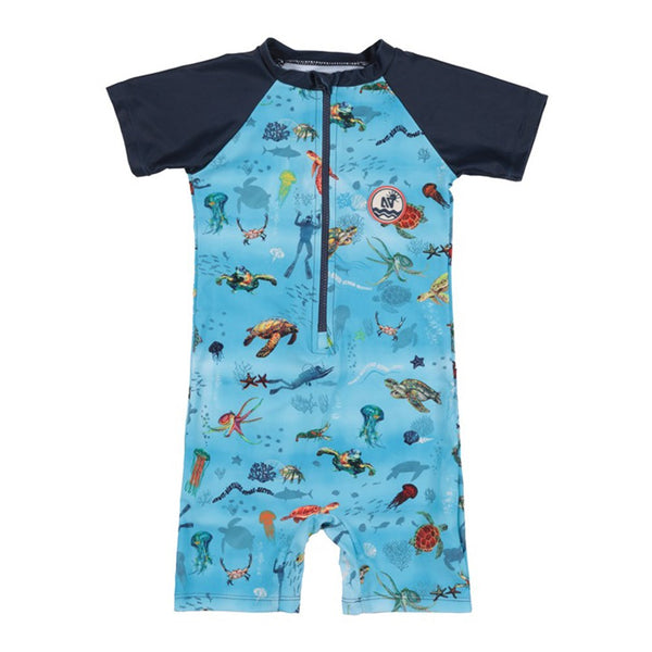Nano One-Piece Rashguard Boys Short-Sleeve Swimsuit - River Blue (6-9 Months)