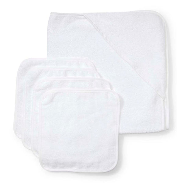 Baby Mode 5-Piece Hooded Towel and Washcloth Set - White