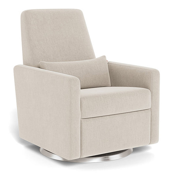 Monte Grano Glider Recliner with Matching Pillow - Dune Fabric with Swivel Stainless Steel Base