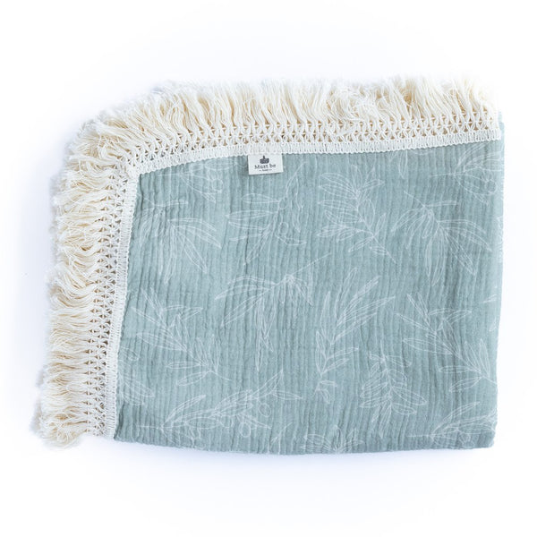 Must Be Baby Organic Cotton Muslin Blanket with Fringes - Oli