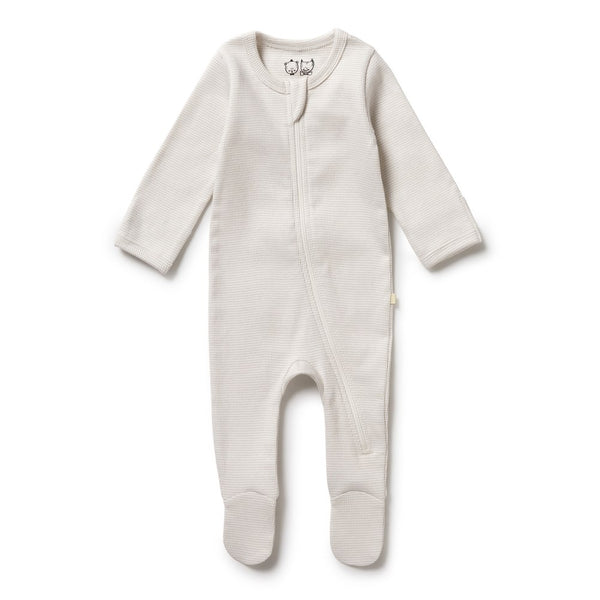 Wilson+Frenchy Organic Cotton Striped Long Sleeve Footed Sleeper - Clay (3-6 Months, 6-8 Kg)