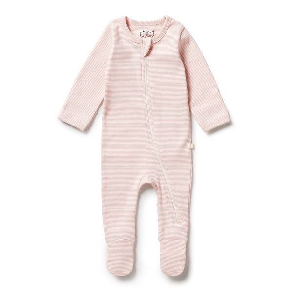 Wilson+Frenchy Organic Cotton Striped Long Sleeve Footed Sleeper - Cantaloupe (3-6 Months, 6-8 Kg)