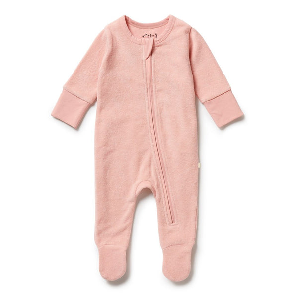 Wilson+Frenchy Organic Cotton Terry Long Sleeve Footed Sleeper - Cantaloupe (6-12 Months, 8-10 Kg)