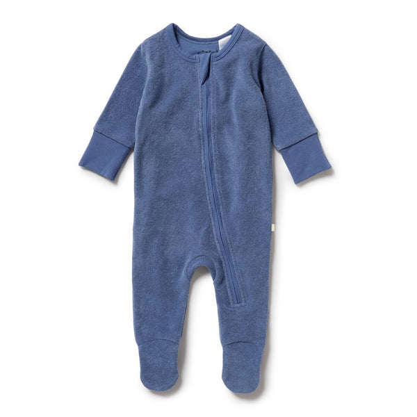 Wilson+Frenchy Organic Cotton Terry Long Sleeve Footed Sleeper - Rain Drop (Newborn, Up to 4 Kg)