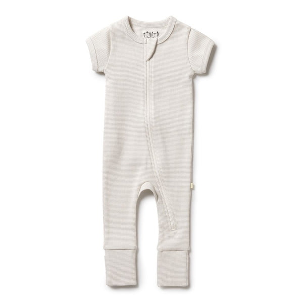 Wilson+Frenchy Organic Cotton Striped Short Sleeve Zipsuit - Clay (6-12 Months, 8-10 Kg)