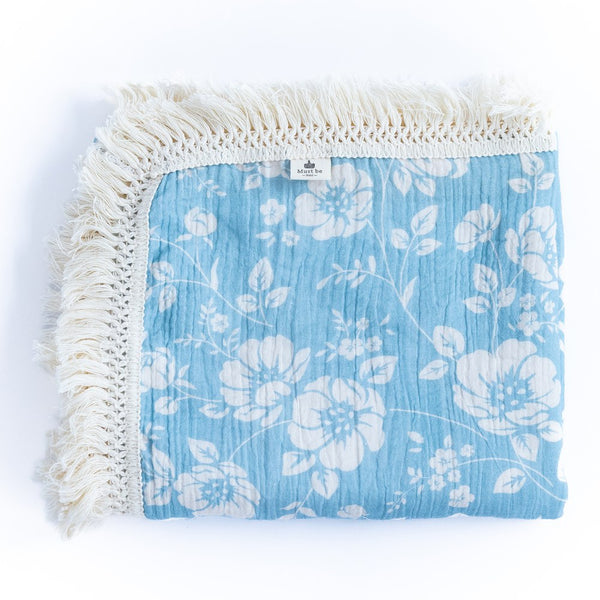 Must Be Baby Organic Cotton Muslin Blanket with Fringes - Emma