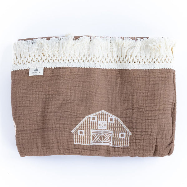 Must Be Baby Organic Cotton Muslin Blanket with Fringes - Evan