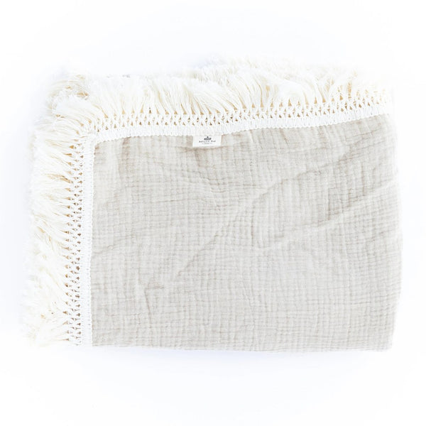 Must Be Baby Organic Cotton Muslin Blanket with Fringes - Jake