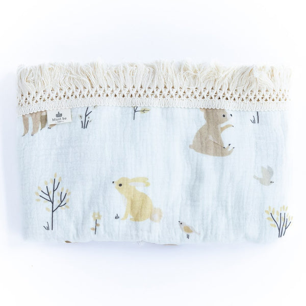 Must Be Baby Organic Cotton Muslin Blanket with Fringes - Lou