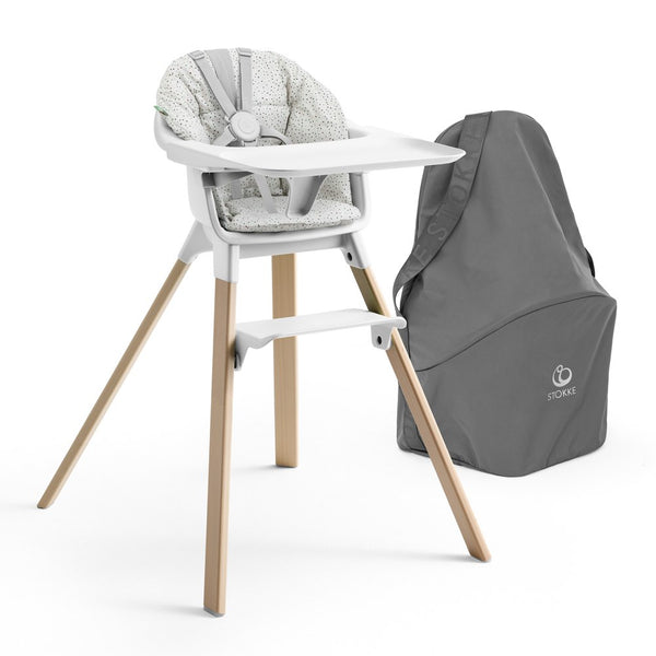 Stokke Clikk High Chair Complete Travel Bundle - White with Grey Sprinkle Cushion