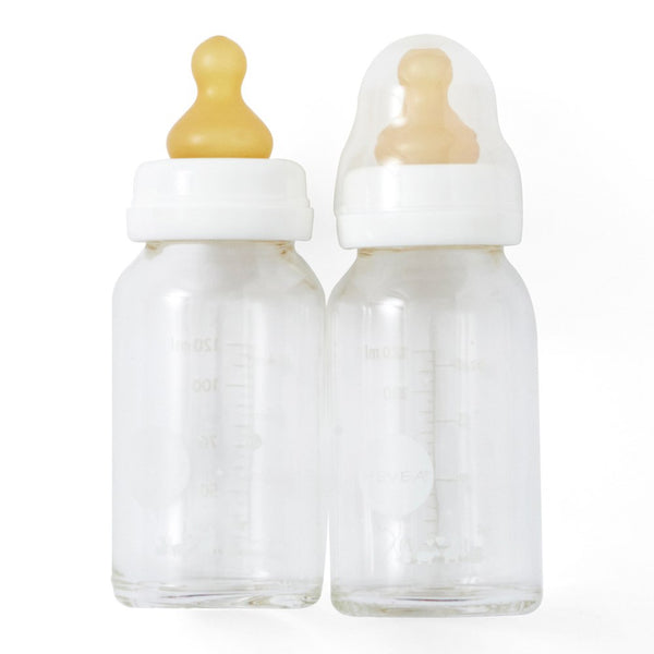 Hevea 2-Pack Glass Baby Bottle with Natural Rubber Nipples - 4oz