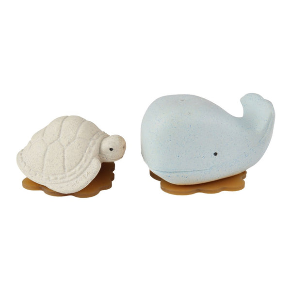 Hevea Squeez N Splash Whale & Turtle Bath Toys - Blue Sky & Vanilla White