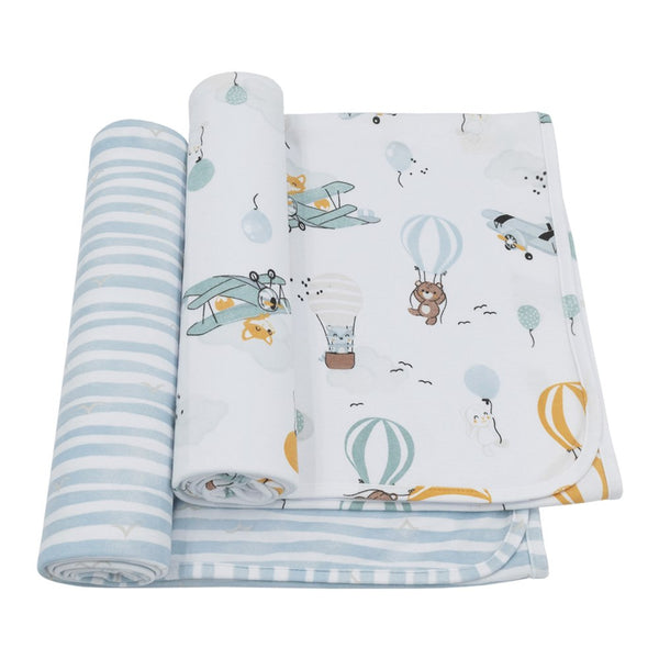 Living Textiles 2-Pack Cotton Jersey Swaddles - Up And Up Away