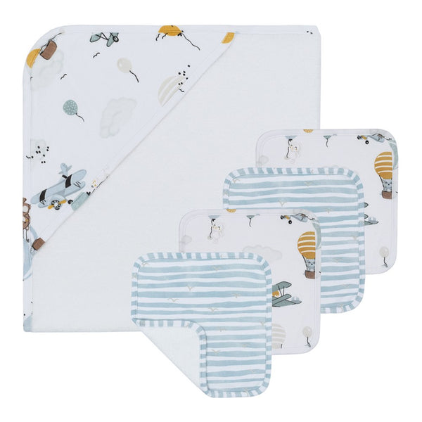 Living Textiles 5-Piece Hooded Towel and Washcloths Gift Set - Up and Up Away