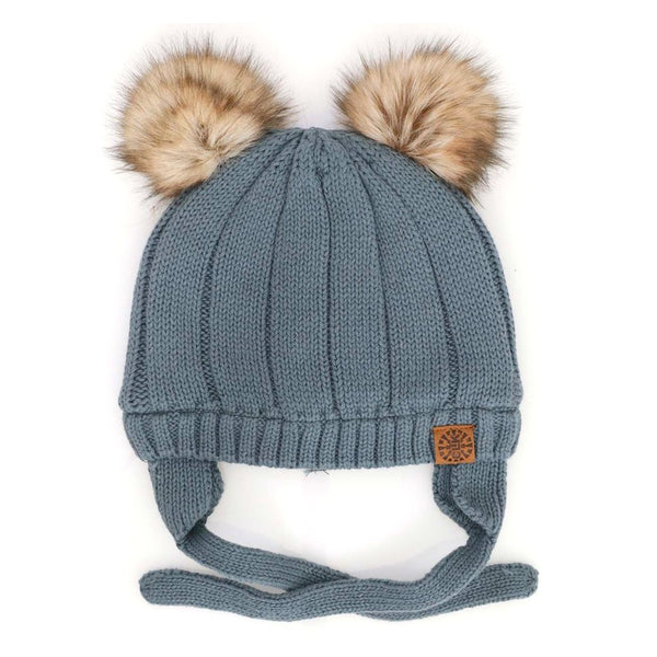 Calikids Cotton Knit Pom Pom Baby Winter Hat - Arctic Blue (Extra Small, 0-3 Months)
