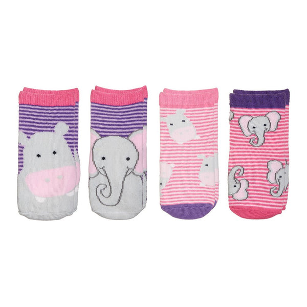 Flap Jack Kids 4-Pack Safari Socks - Elephant/Hippo (Small, 0-12 Months) (79771) (Open Box)