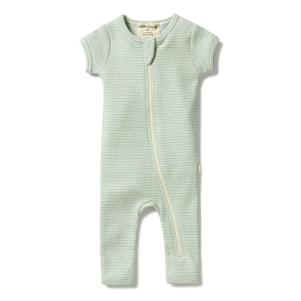 Wilson+Frenchy Organic Cotton Striped Short Sleeve Zipsuit - Deep Sea (3-6 Months, 6-8 Kg)
