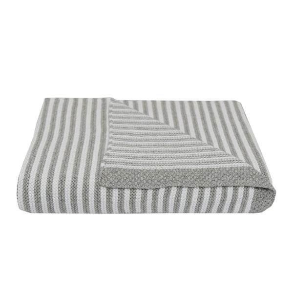 Living Textiles Knitted Cotton Baby Blanket - Grey Stripes
