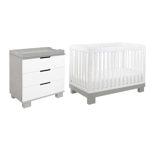 Babyletto Modo 2-Piece Crib and 3-Drawer Dresser Kit - Grey and White (80470) (Floor Model)