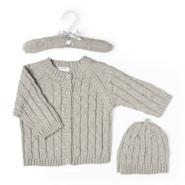 Baby Mode Signature 2-Piece Knit Cardigan and Hat Hanging Set - Grey (0-3 Months)