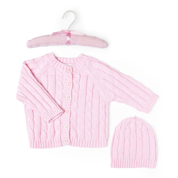 Baby Mode Signature 2-Piece Knit Cardigan and Hat Hanging Set - Pink (0-3 Months)