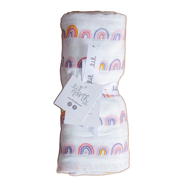 Lil North Bamboo and Cotton Blend Muslin Swaddle Blanket - Linear Rainbow