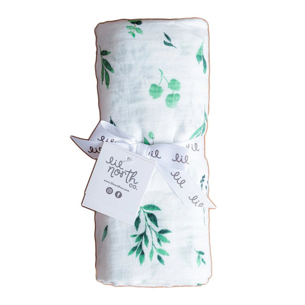 Lil North Bamboo and Cotton Blend Muslin Swaddle Blanket - Watercolour Foliage